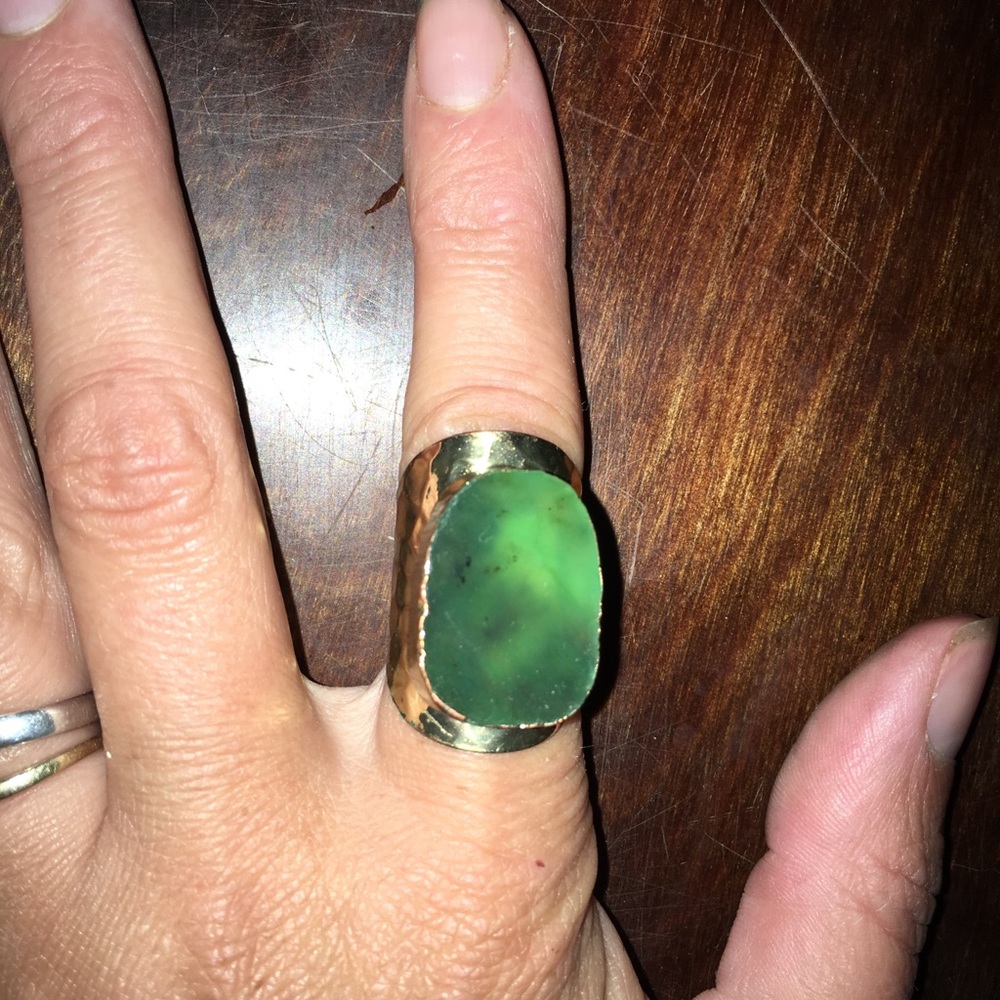 Gold plated green stone adjustable ring